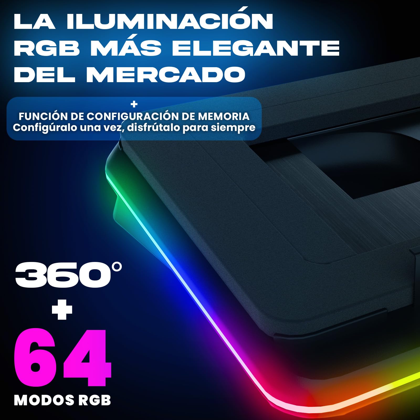 KLIM Turbofrost Base Refrigeradora Portátil - 4 ventiladores x 4000 RPM - Ventilador para Portatil RGB, 4 puertos USB, espuma sellada, Base Portatil refrigeracion rápida - Compatible hasta 17" - Negro