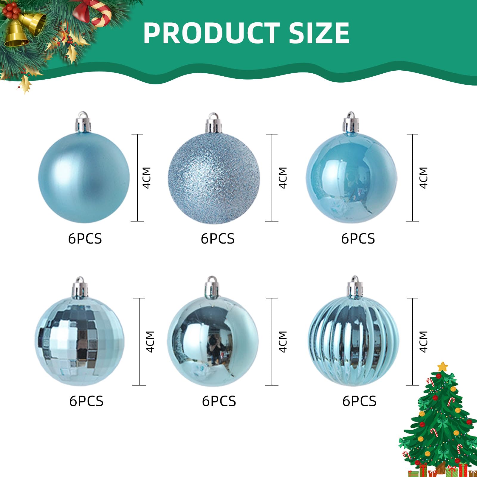 Palline di Natale in vetro, 6 cm x 20 pezzi, opache e lucide, per albero di Natale, decorazioni per albero di Natale e albero di Natale, blu ghiaccio