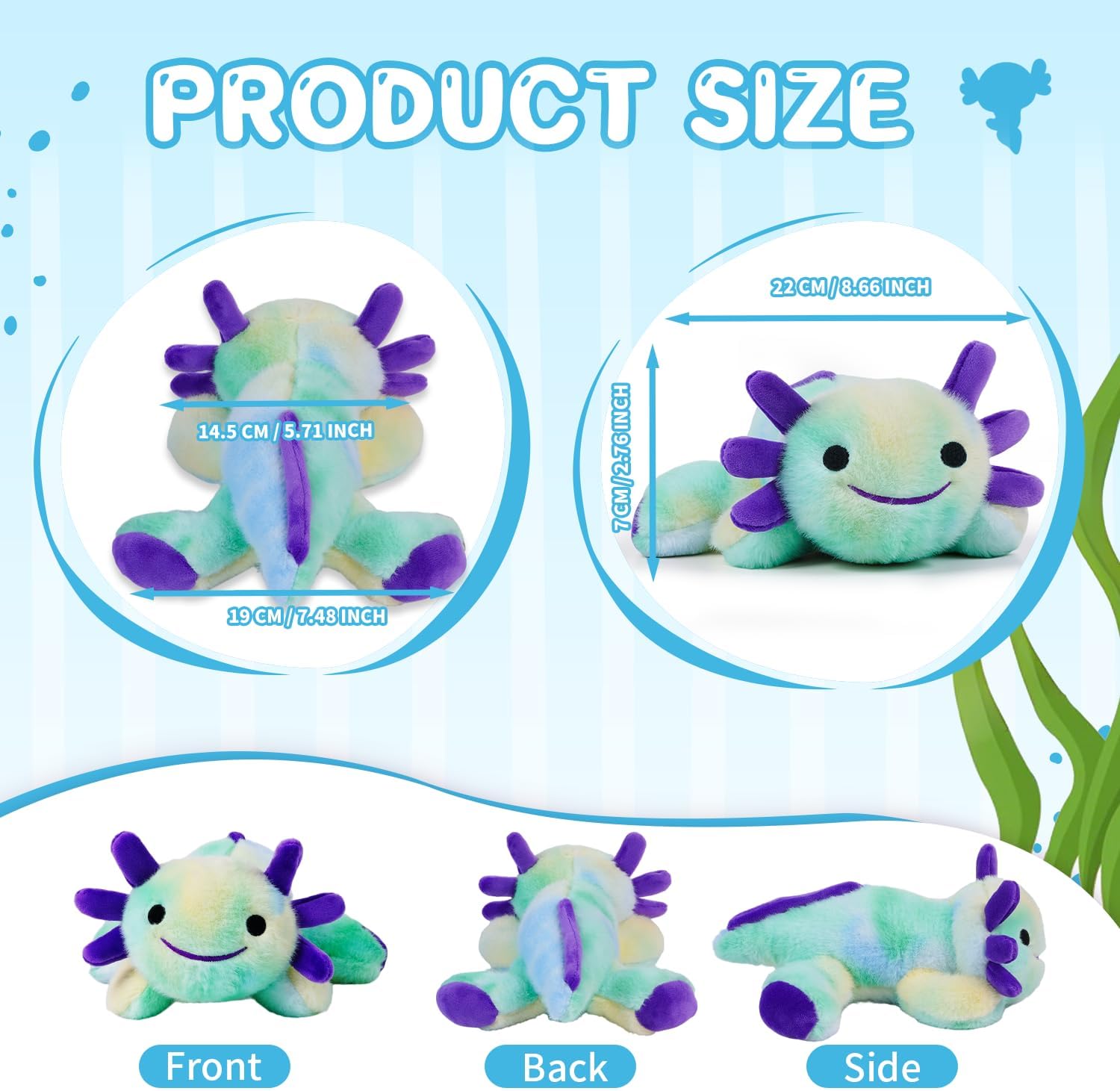 Axolotl Stuffed Animals,Axolotl Toy,8.66" Axolotls Plush Toy,Birthday Gift for Boys and Girls Gift for Christmas.(Mixed Green,1 Pack)