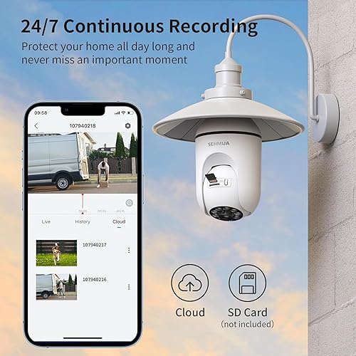 Miniatura 7 de SEHMUA Cámara de seguridad inalámbrica con bombilla de 2K, WiFi para exterioresinteriores con visión nocturna a color, movimiento de 360 y alerta de