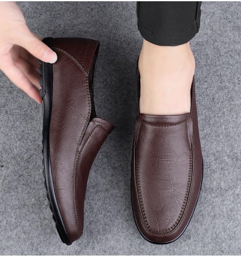 Shoes Soft Loafers for Men Solid Color PU Leather Round Toe Flat Heel Anti-Slip Fashion Slip-ons4