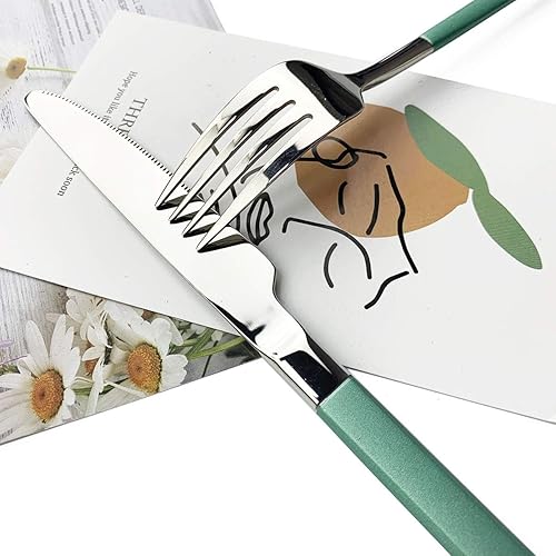 Miniatura 46 de JASHII - Juego de cubiertos de 24 piezas, cubiertos de alta resistencia hechos de acero inoxidable 18/10, utensilios de comer incluyen cuchillo