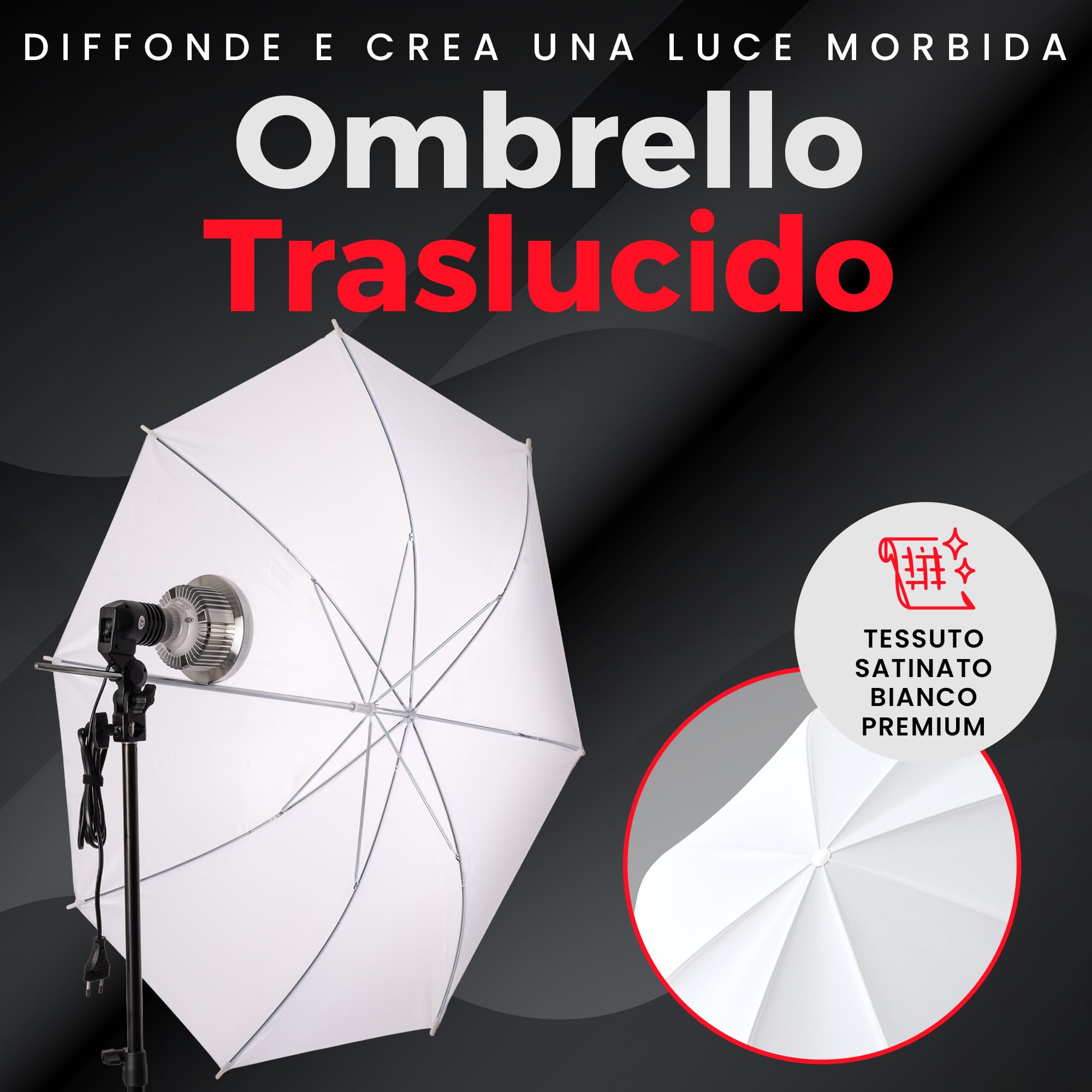 Set Softbox per Studio Fotografico - 1 Softbox 50x70 cm, Riflettore Umbrello, Luci a LED 4800 Lumen 3000-6000K - Luce Fotografica - Kit di Illuminazione – Lampada Fotografica