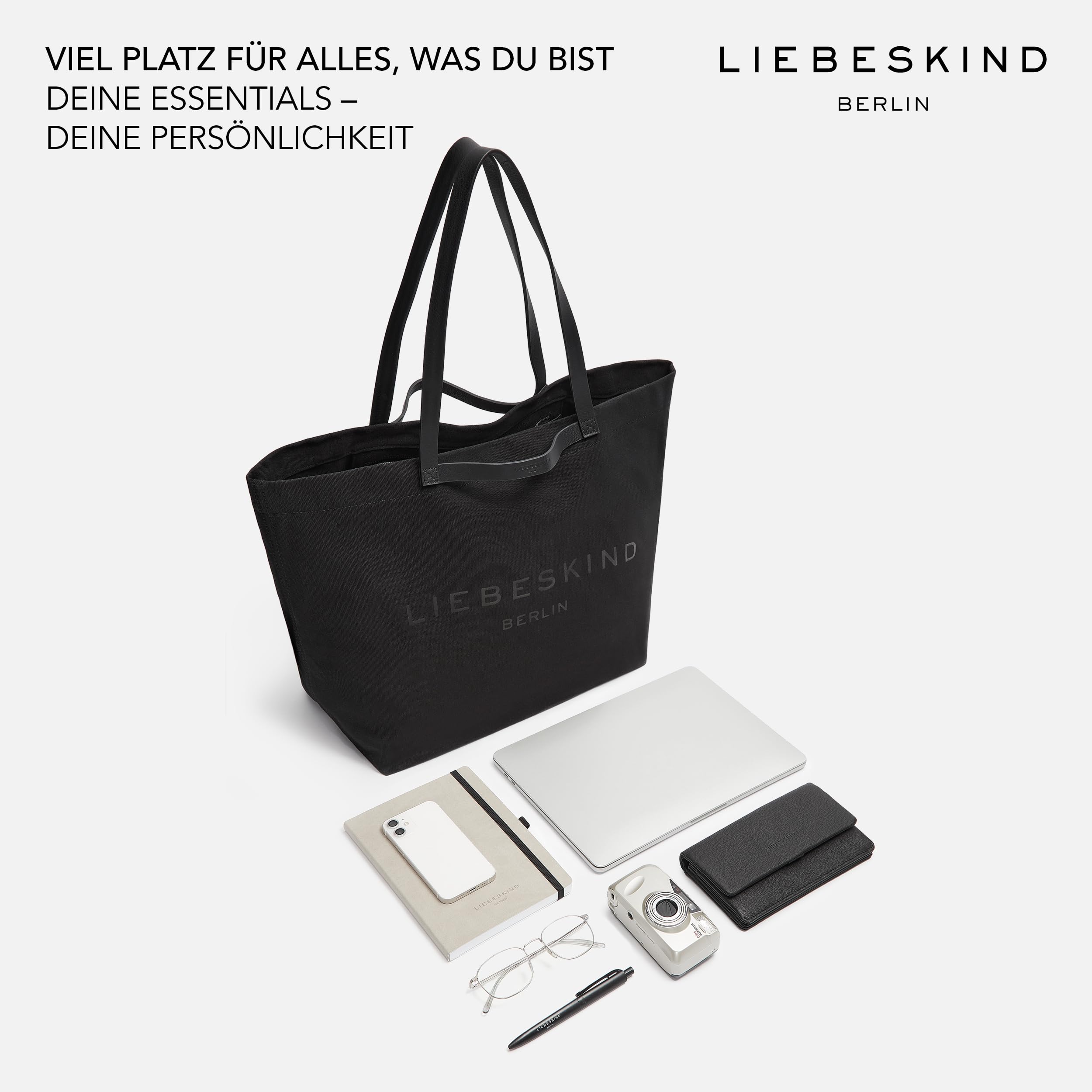 Liebeskind Berlin Damen-Shopper „Aurora“ – Große Canvas-Tasche Damen mit Reißverschlussfach und Leder-Schulterriemen – Shopper Bag Women – Passend für Laptops bis 16 Zoll – Light Bag