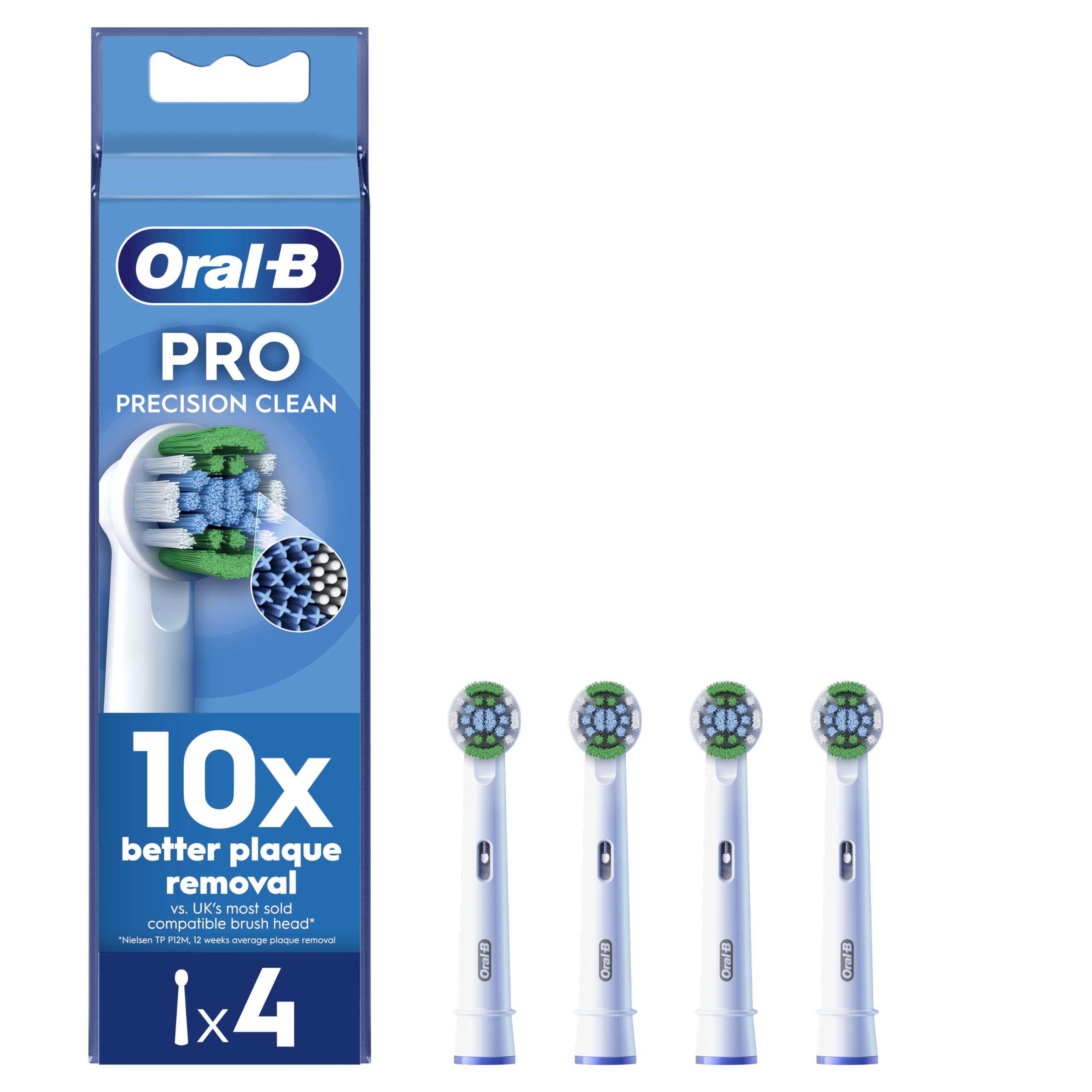 Oral-BPro Precision Clean Electric Toothbrush Head, X-Shape And Angled Bristles for Deeper Plaque Removal, Pack of 4 Toothbrush Heads, White