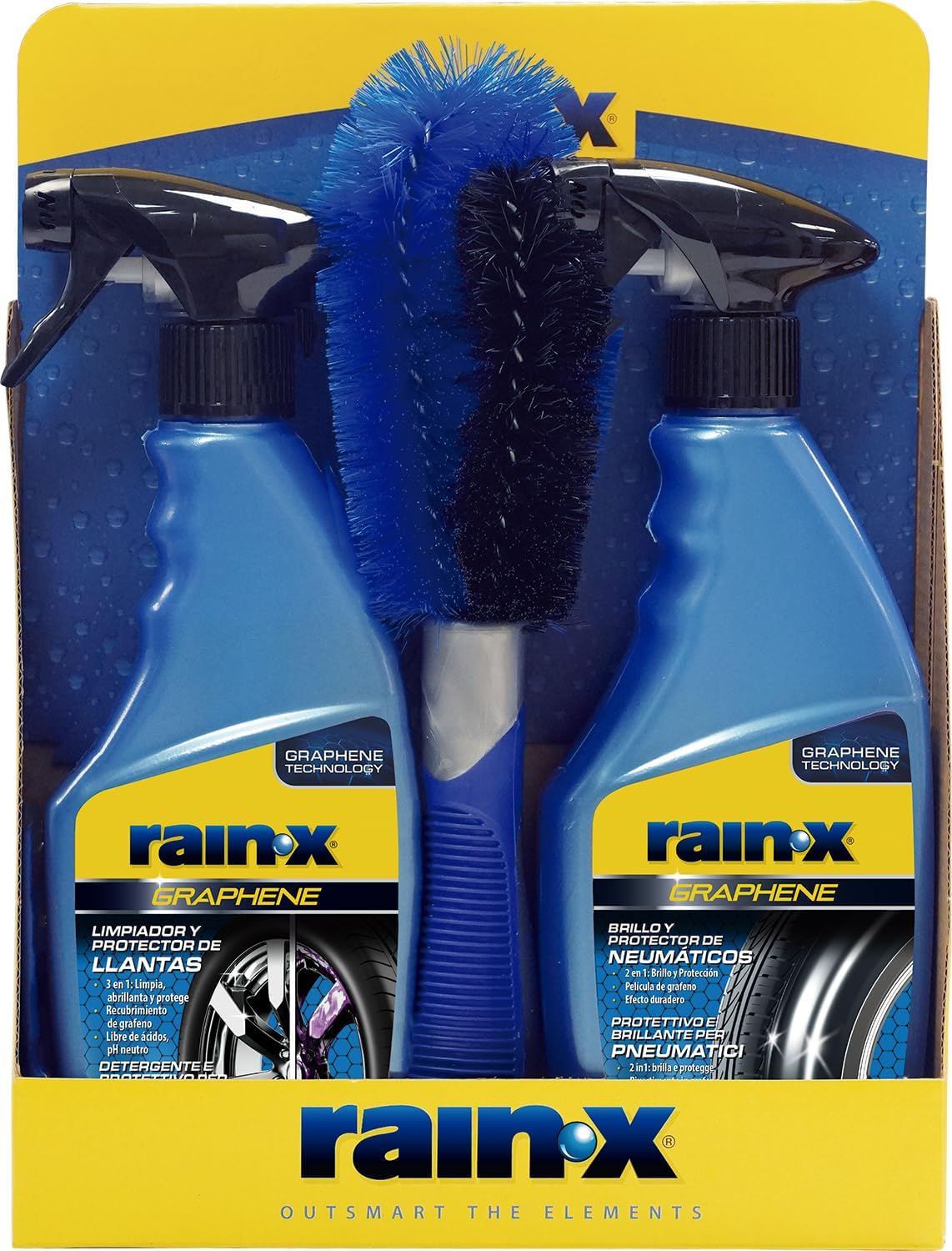 Car & Tyre Cleaning Pack - 3-in-1 Wheel Cleaner with Graphene Rim Armour - Tyre Cleaner and Alloy Wheel Brush - 2 x 500ml