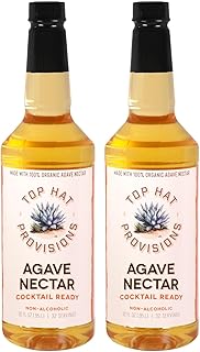 Top Hat Agave Nectar - Made with 100% Organic Agave Nectar - Lower Calorie Agave Syrup Sweetener for Margaritas, Cocktails, Mocktails, Lemonades, Soda, Coffee, Tea & Desserts - 2 Pack of 32oz Bottles