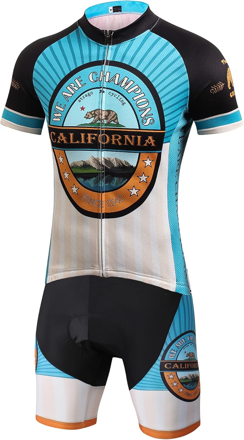 Strgao Mens Cycling Jersey Sets Bike Short Sleeve kits with Shorts Padded Mountain Biking suits Outfits Quick-Dry