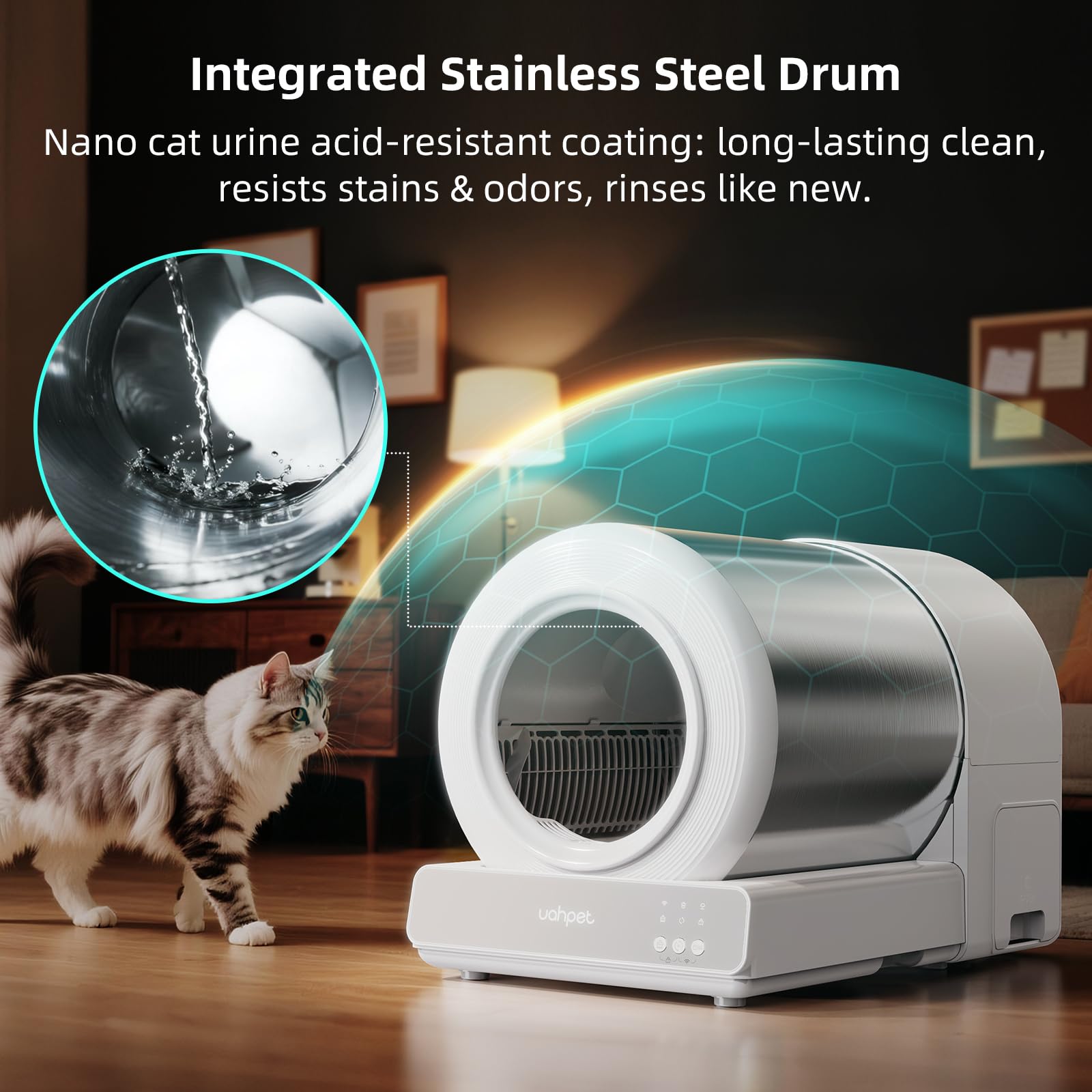 uahpet Stainless Steel Automatic Litter Box, Self Cleaning Cat Litter Box with APP Control, Multi-Cat Recognition, Lower Entry, Multi-Safety Sensors, Easy to Install and Clean - image 3