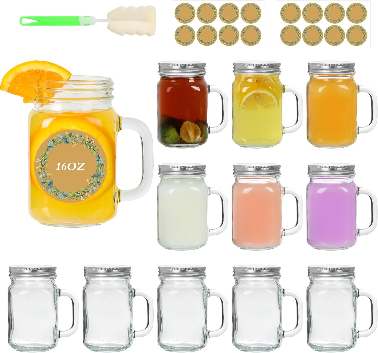 Amazon.com: Mason Jars 8 oz with Handle Mason Jar Mugs with Lid Set of 12, Mason Jar Drinking ...