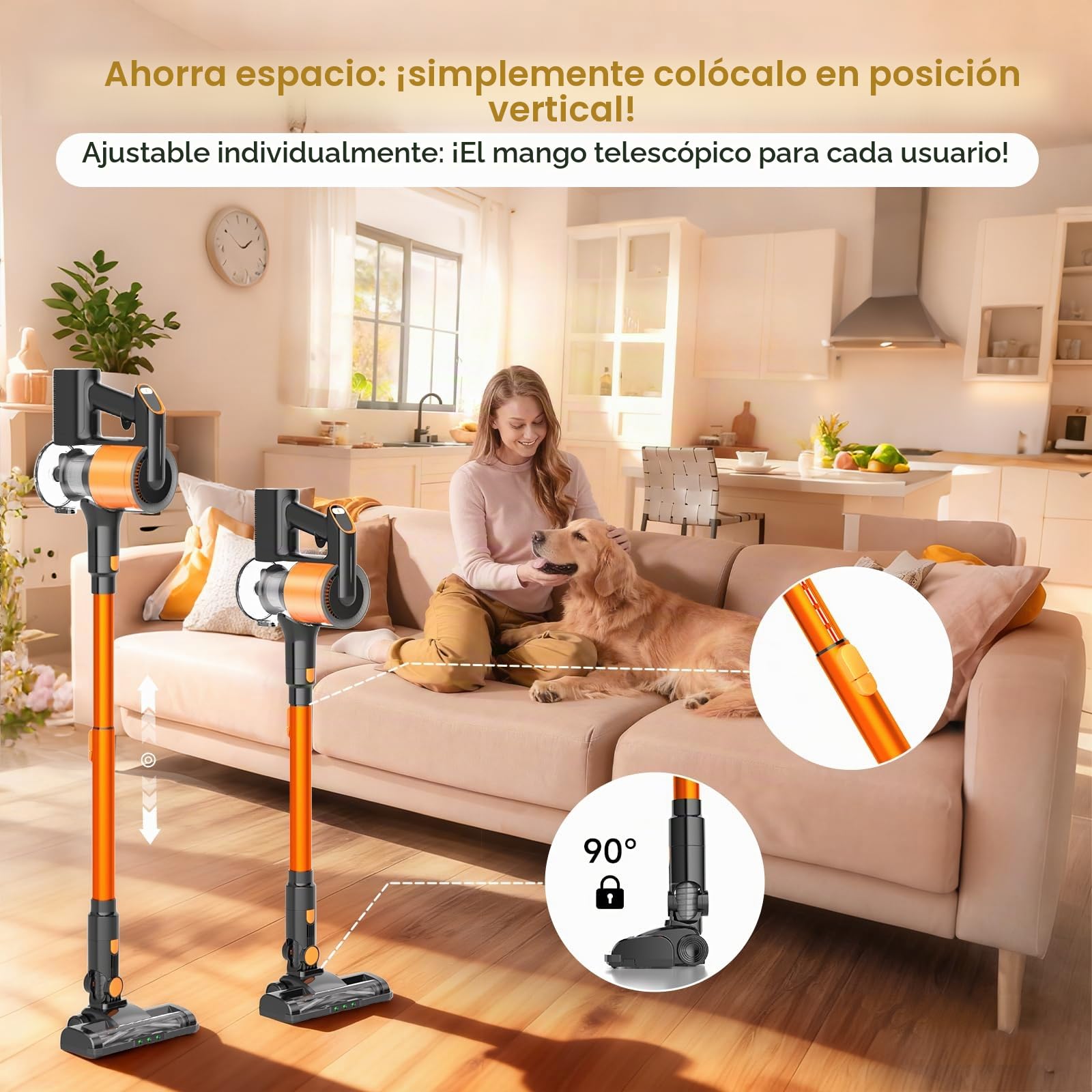 Hearten Aspiradora sin Cable, 48000Pa/450W/60Min, Aspiradora Ligera con Pantalla LED, Cepillo Anti-Enredos V, 60dB Silenciosa, Control One-Touch, para Alfombras, Suelos Duros y Pelo de Mascotas