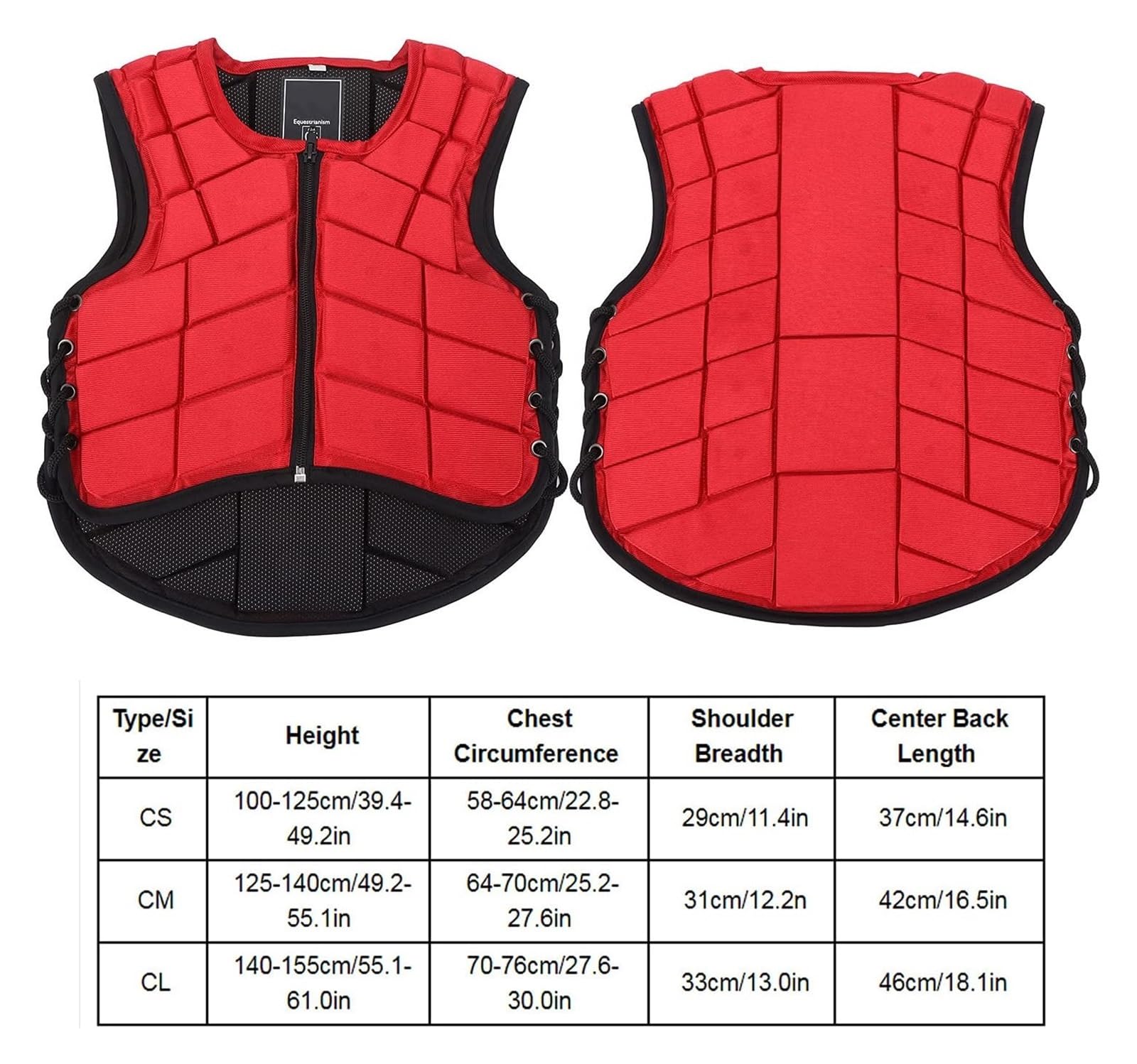Ecuestres chaqueta protectora chaleco， Chaleco ecuestre, chaleco de seguridad for montar a caballo, equipo de protección acolchado de espuma de nailon, chaleco rojo for niños(CS)