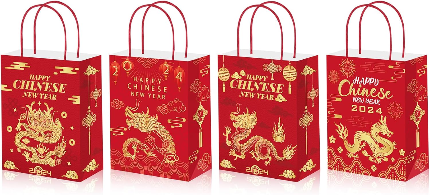 12 Pieces Chinese New Year Gift Bags Party Favors 2024 Year