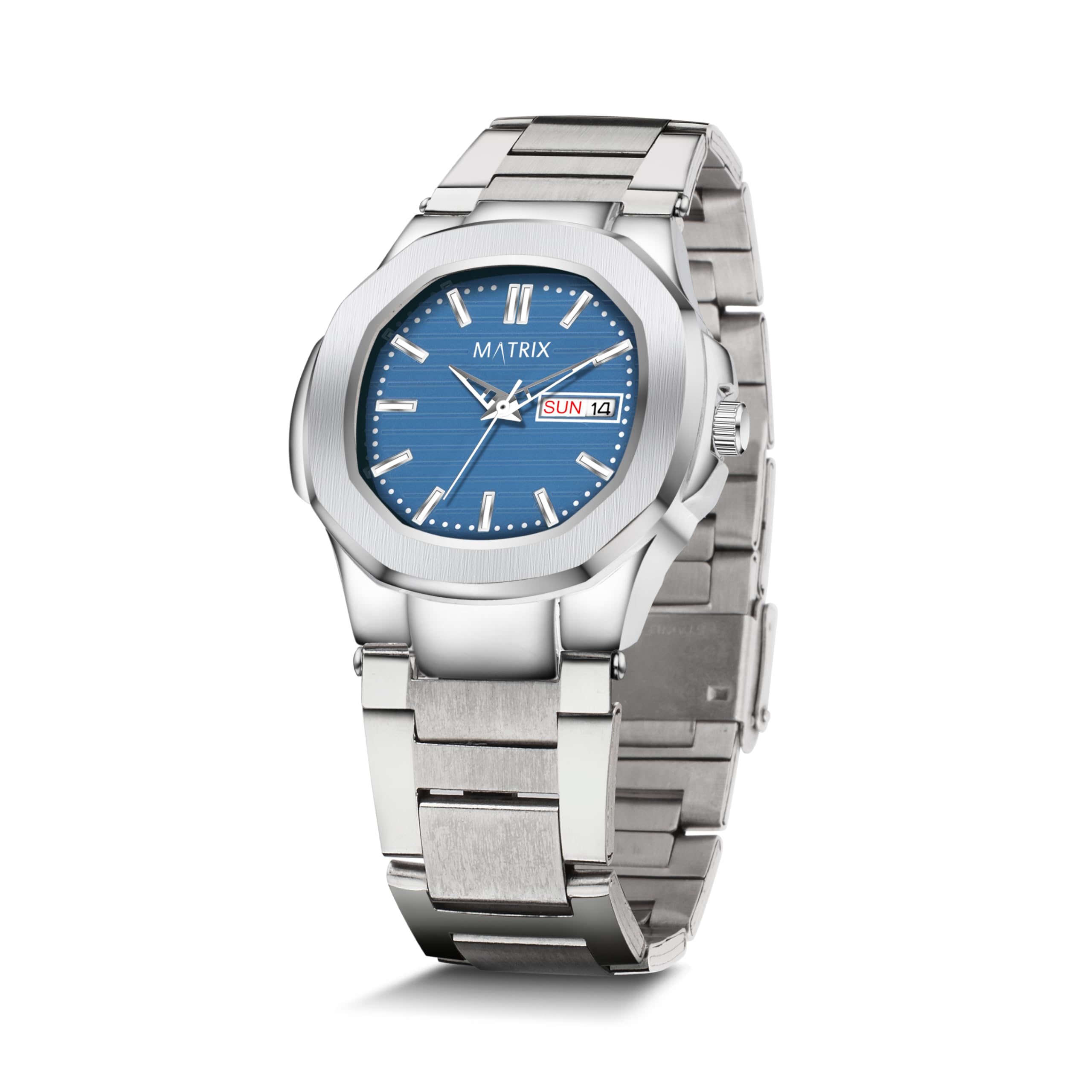 Matrix Octave Day & Date Functioning, Stainless Steel Strap Analog Watch for Men & Boys (Blue) (B0D95SXXPB) Amazon Price History, Amazon Price Tracker