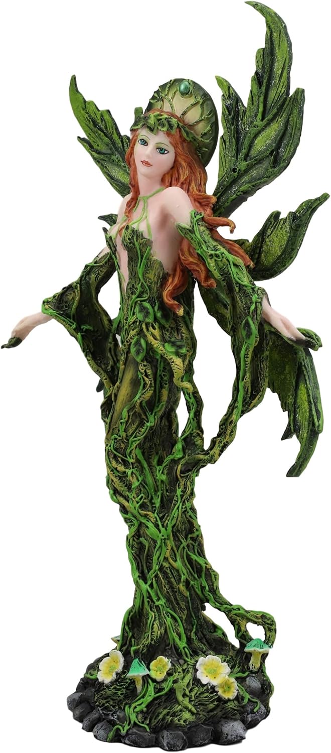 Ebros Elemental Earth Gaia Forest Green Roots and Vines Crown Fairy Statue Decorative Mythical Fantasy Magic Garden Fairies Figurine Collectible