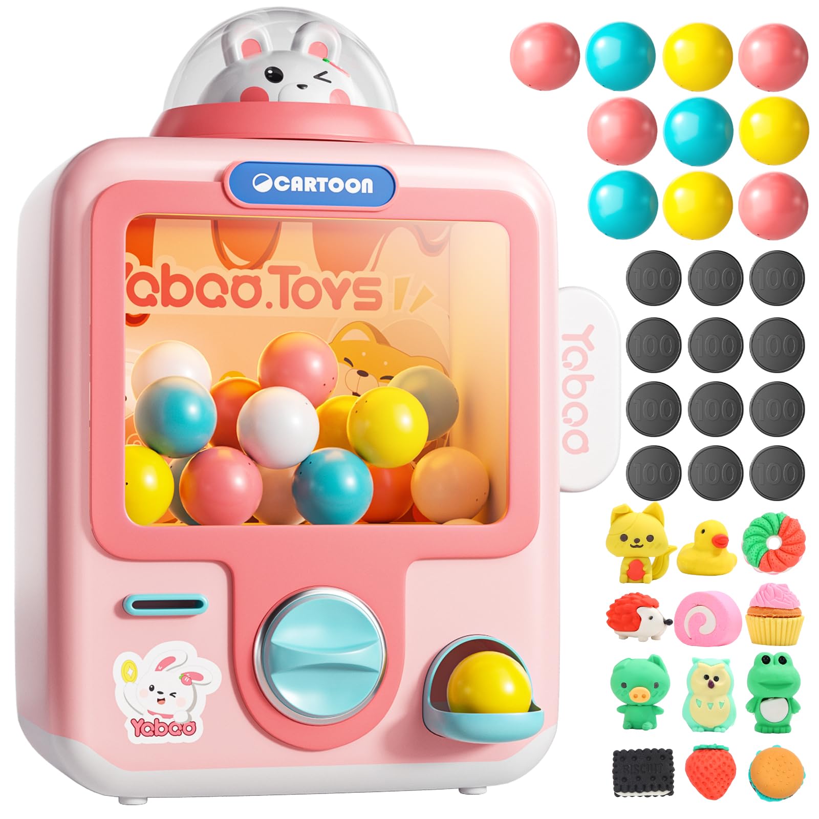 Skirfy Claw Machines Kids Toys Mini Claw Machines 12 Erasers Operated Gumball Prize Machine Maker Game Vending Machine Game Sensory Toys Dolls Gifts（Pink）