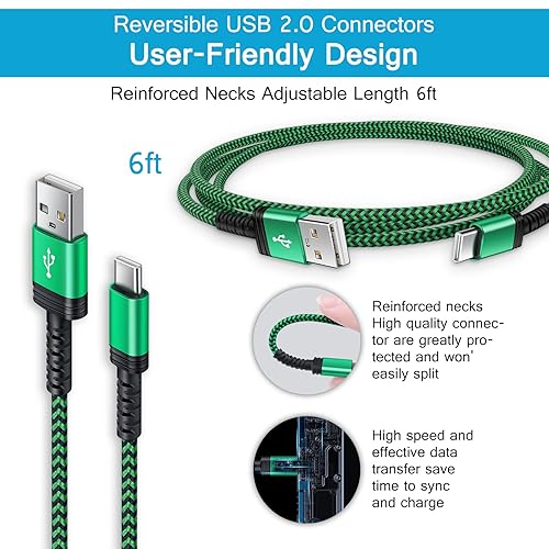 Miniatura 3 de Cable de carga rápida Android de 6 pies, cable de teléfono USB A a tipo C, cable de automóvil para Samsung Galaxy S24, A15, S23 A13, A03S, S21, S22,