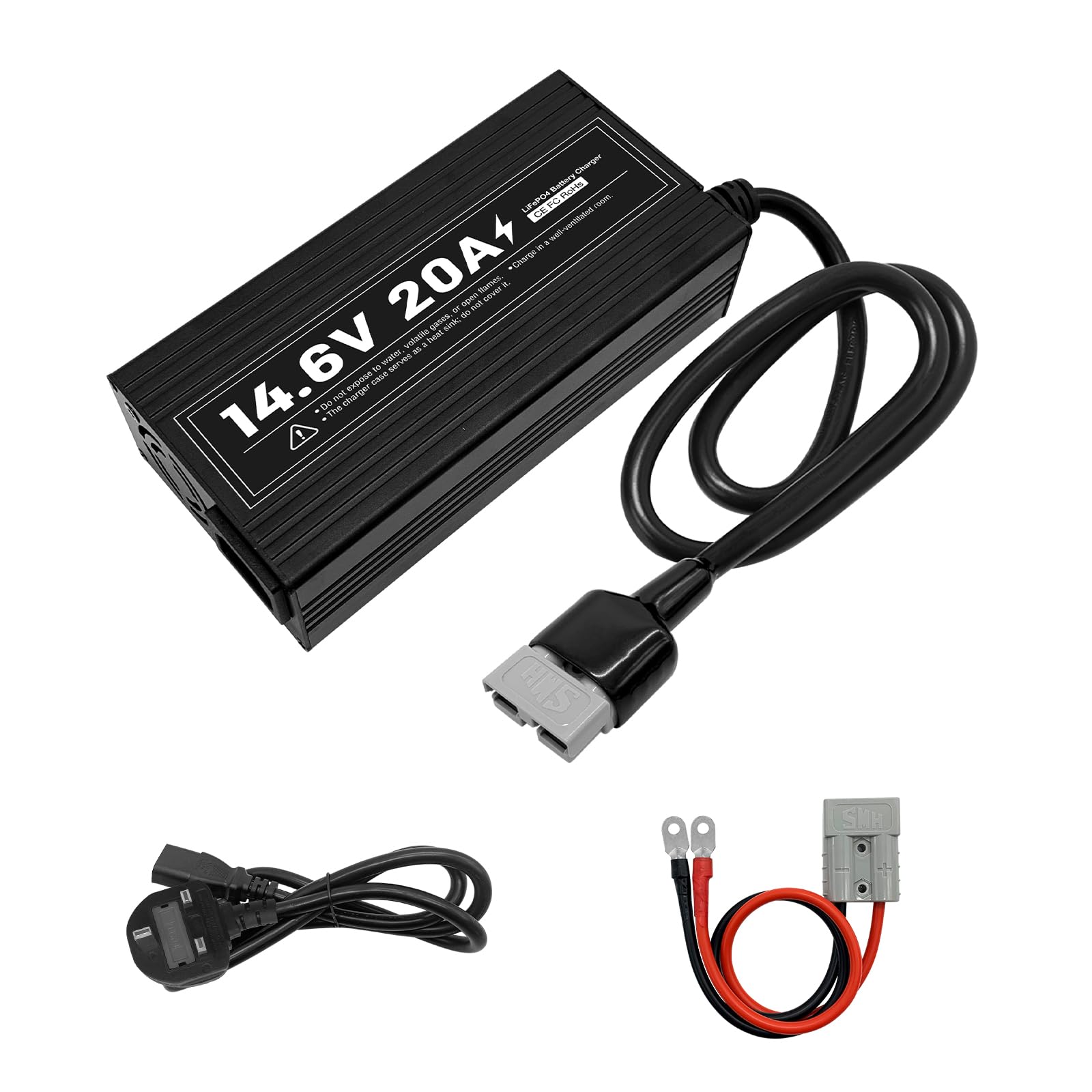 Cargador LiFePO4 de 14,6 V 20 A con conector LD20 impermeable de litio de 3 etapas con carga rápida para batería LiFePO4 Deep Cycle para coche o camión