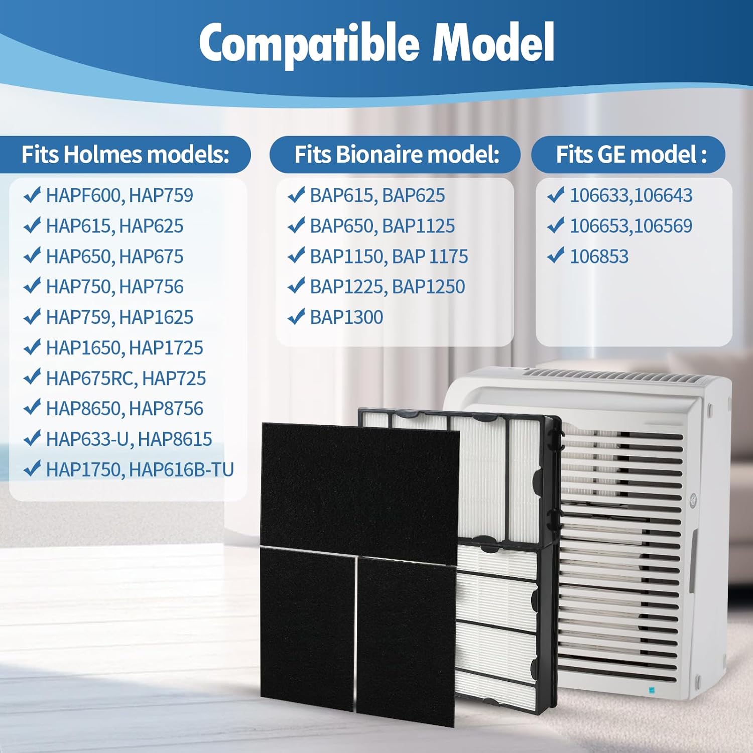 DerBlue 6PCS HAPF600 Filter Replacement and 8PCS pre filter Compatible with Holmes Air Purifier HAPF600 HAPF8650 HAP615 HAP625 HAP650,Replacement Air Filter Part # 600, 600D, 600D-U2 - Image 2