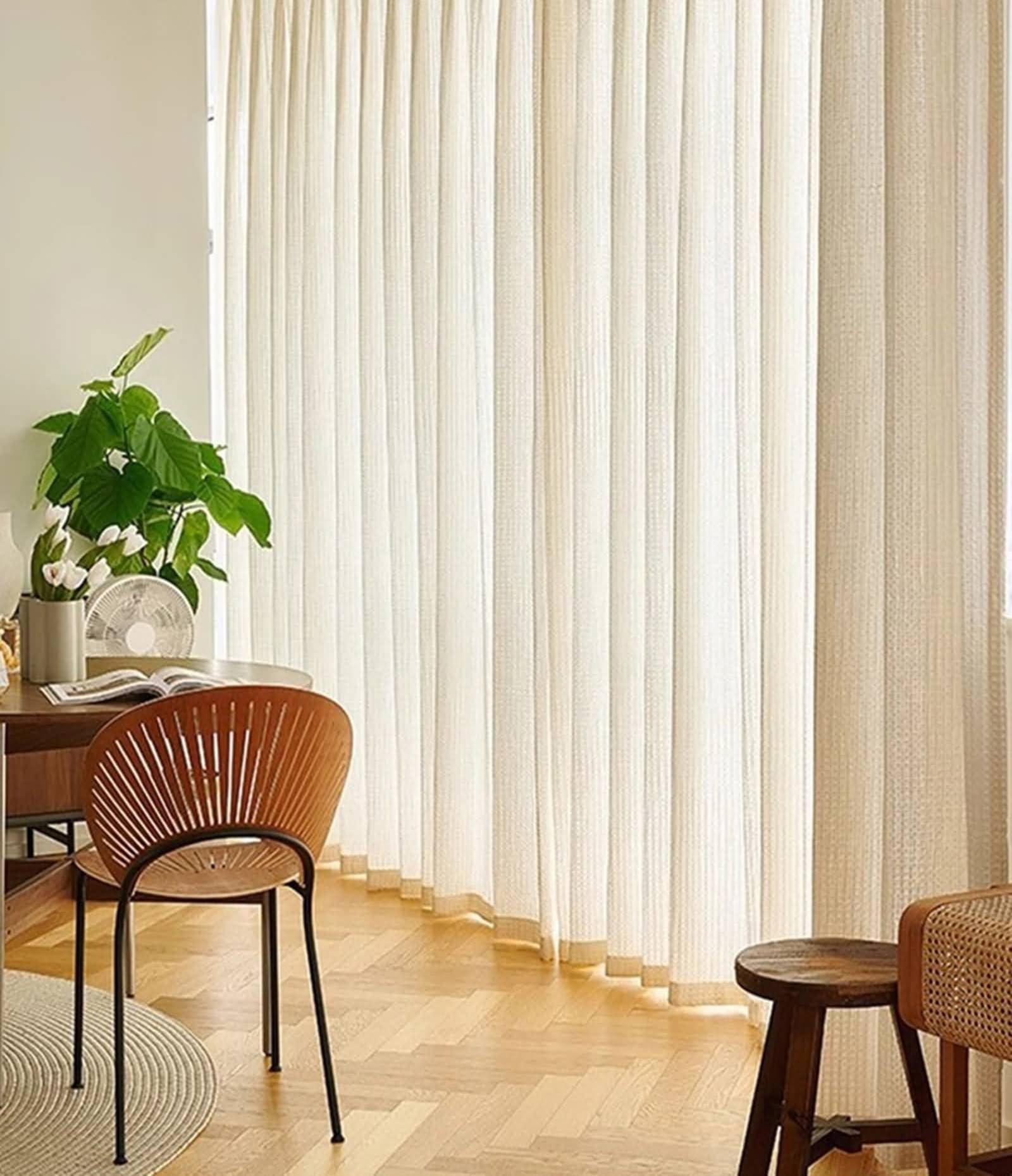 Rideau Fenêtre Semi Transparent 132x160, Rideaux Voilage pour Chambre Polyester Aspect Lin Gaufré Tissé, avec Crochet, Lot de 2