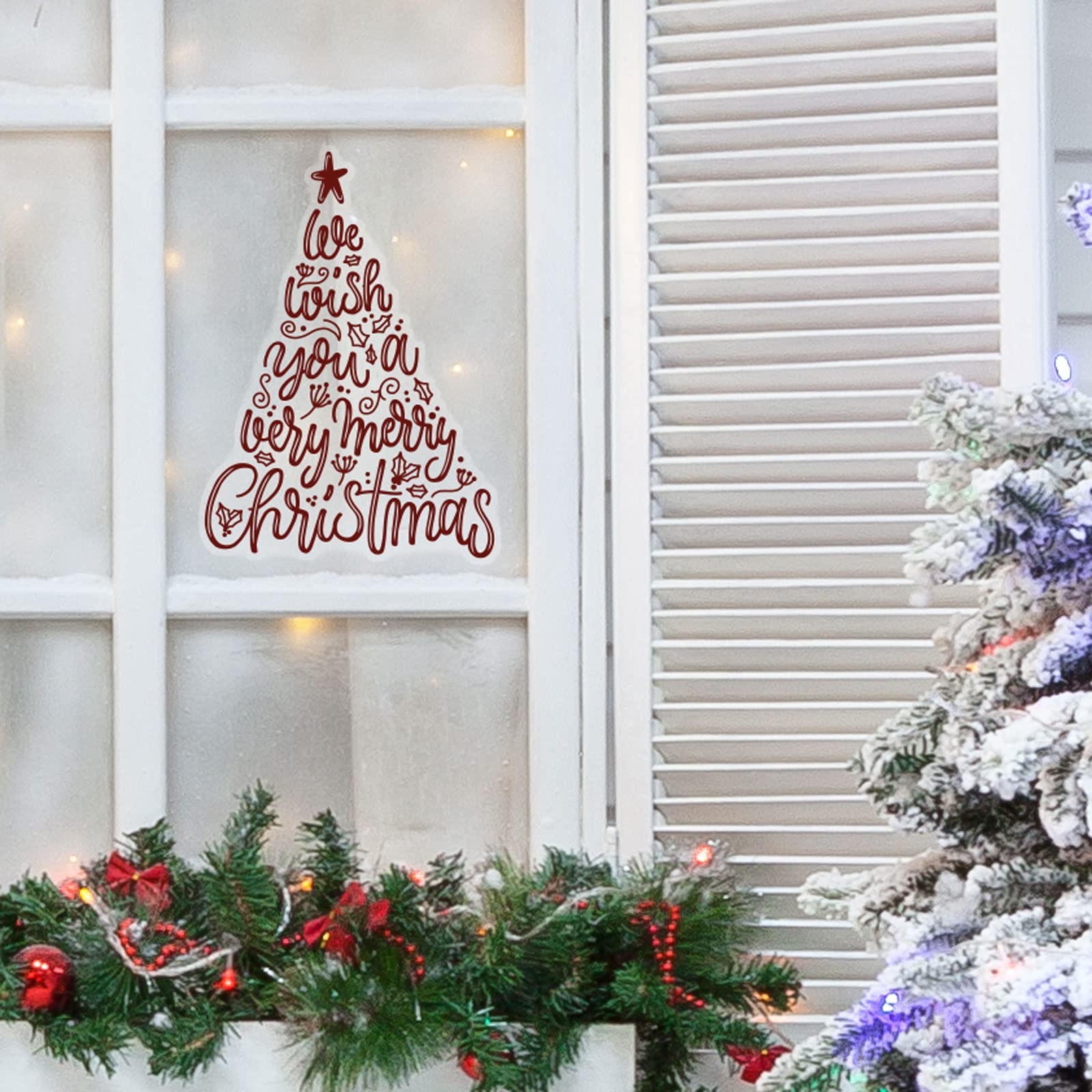 Stickerscape Merry Christmas Tree - Reversed Christmas Window Stickers (Merry Christmas Tree, Reversed - Regular)| Christmas Window Decorations To Create A Winter Themed Display | Reusable, Re-Positionable And Cleanly Removable