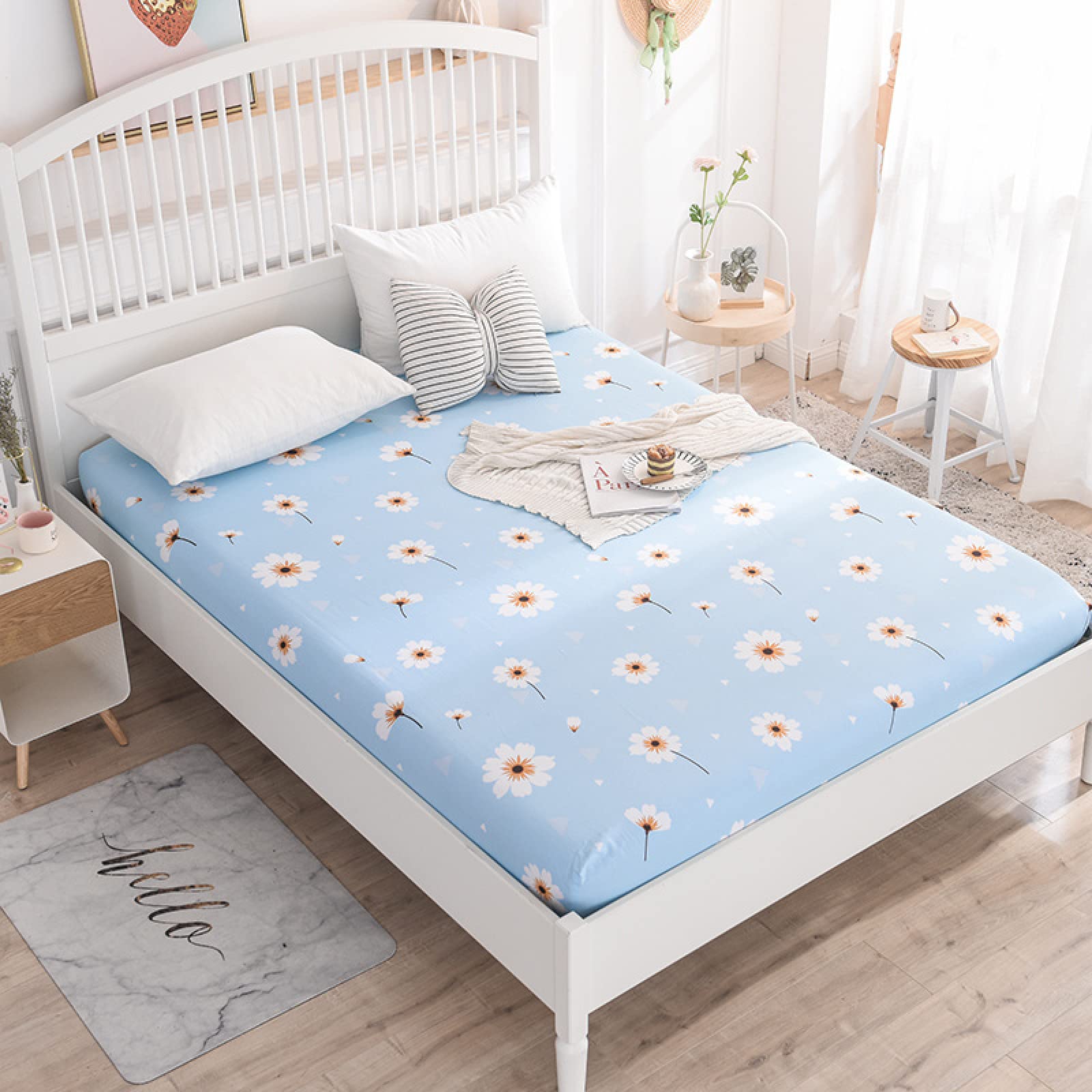 BAJIN Fitted Sheet Single Bed Fitted Sheet, 100% Poly Cotton Single Bed Sheet, Single Beds Sheet Fitted Sheet Kids Single Bed Cotton Fitted Sheet,Non-Slip Mattress,135x200+25cm