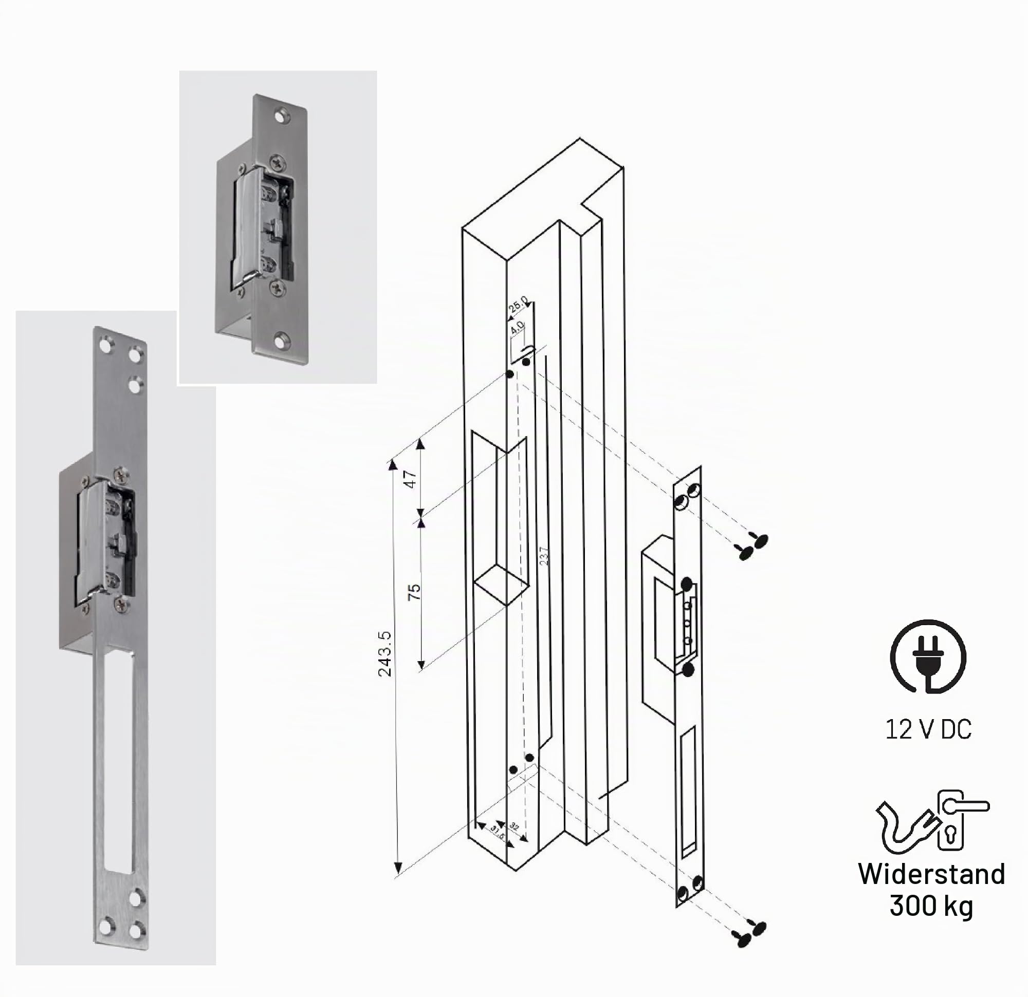 EMOS elektrischer Türöffner mit Drehmomentstift, 12 V / 0,5 A Türschloss mit 2 Lagen offen/geschlossen, kompatibel mit EMOS GoSmart Gegensprechanlagen und Videoklingeln
