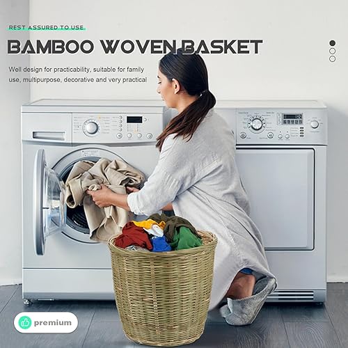 Miniatura 5 de Luxshiny Cesta de basura de mimbre con tapa, cubo de basura tejido de bambú, contenedor de basura, cesta de flores para baño, cocina, oficina en casa