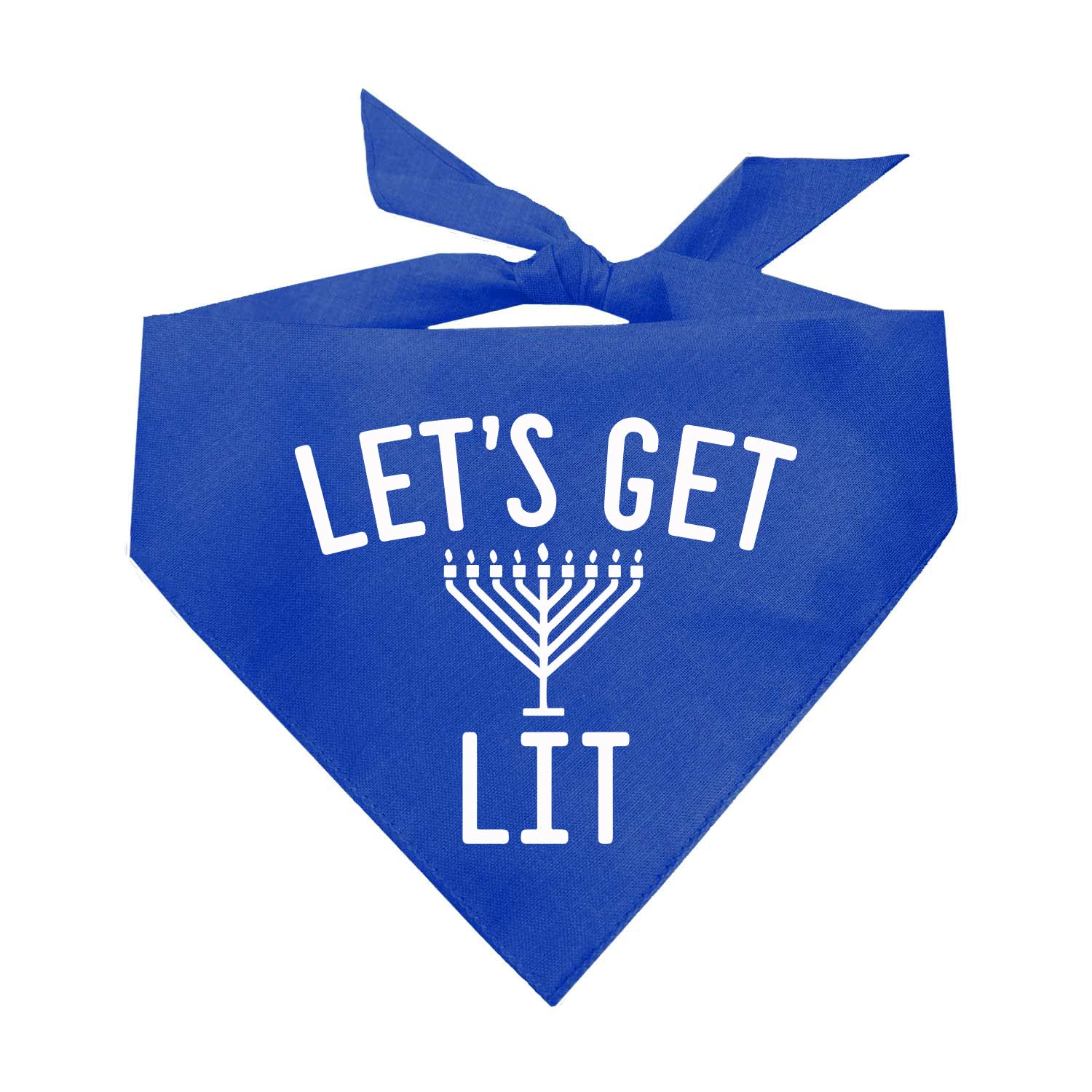 Let's Get Lit Menorah Dog Bandana | 100% Cotton | Made in USA | Hanukkah | Festival of Lights | Jewish Traditions | Royal, One Size (80)