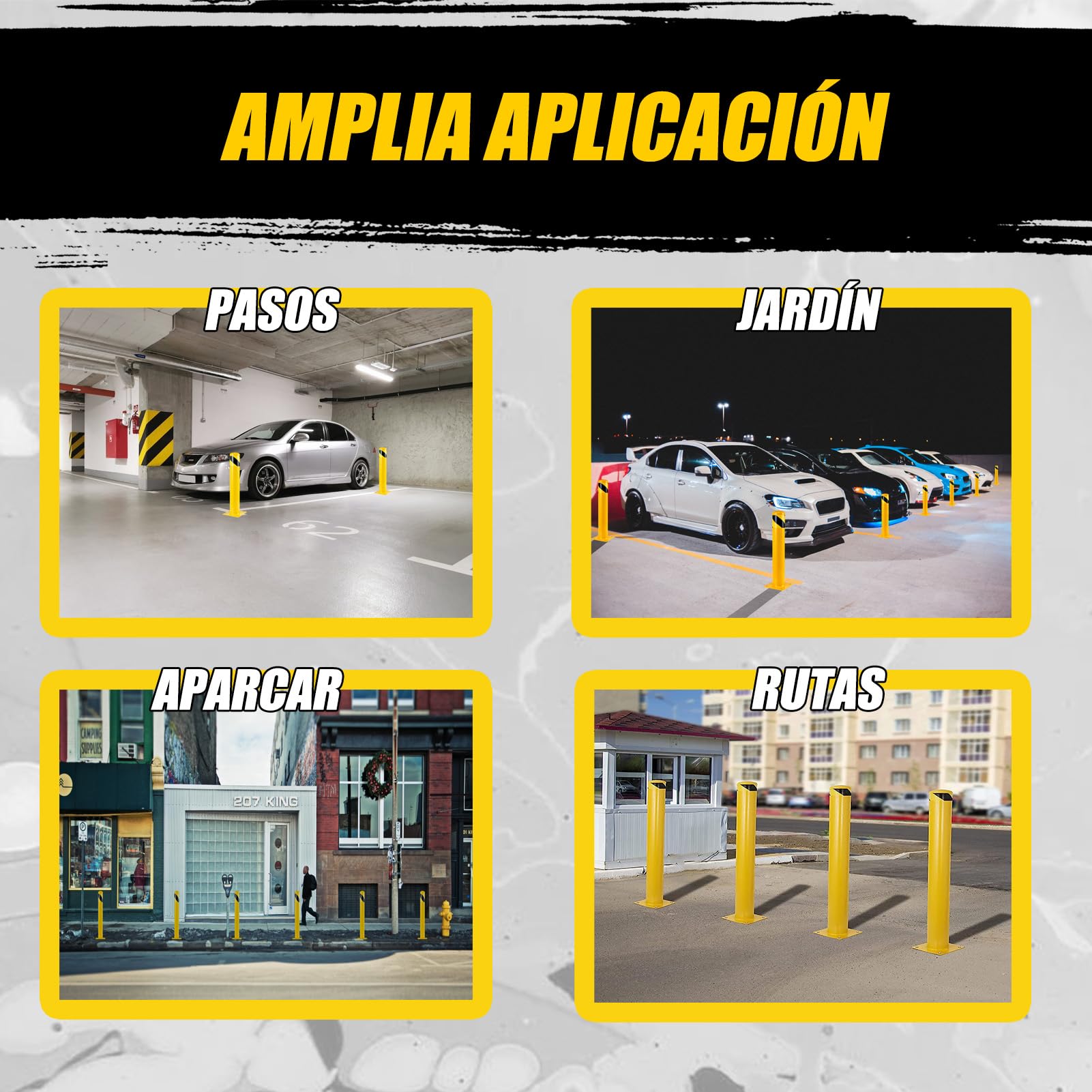Poste de Bolardo, 91 cm Barrera Parking para Aparcamiento, Pilona Amarilla Cepos Parking para Planificación vial (6pcs)