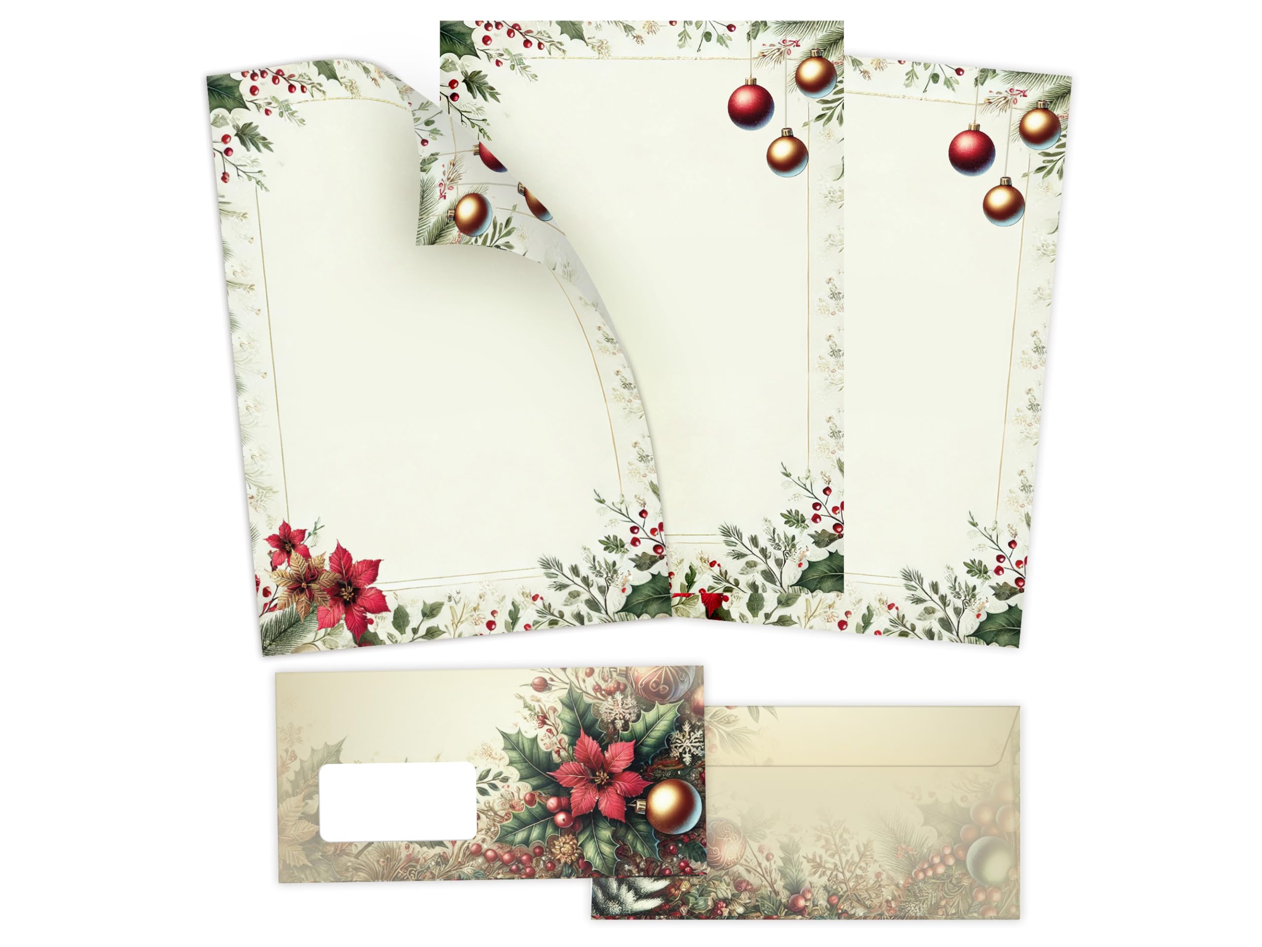 Briefpapier Weihnachten Weihnachtsbriefpapier mit Umschlag Umschlägen mit Fenster Weihnachtspapier A4 für Kunden (250 Blätter + 250 Umschläge)
