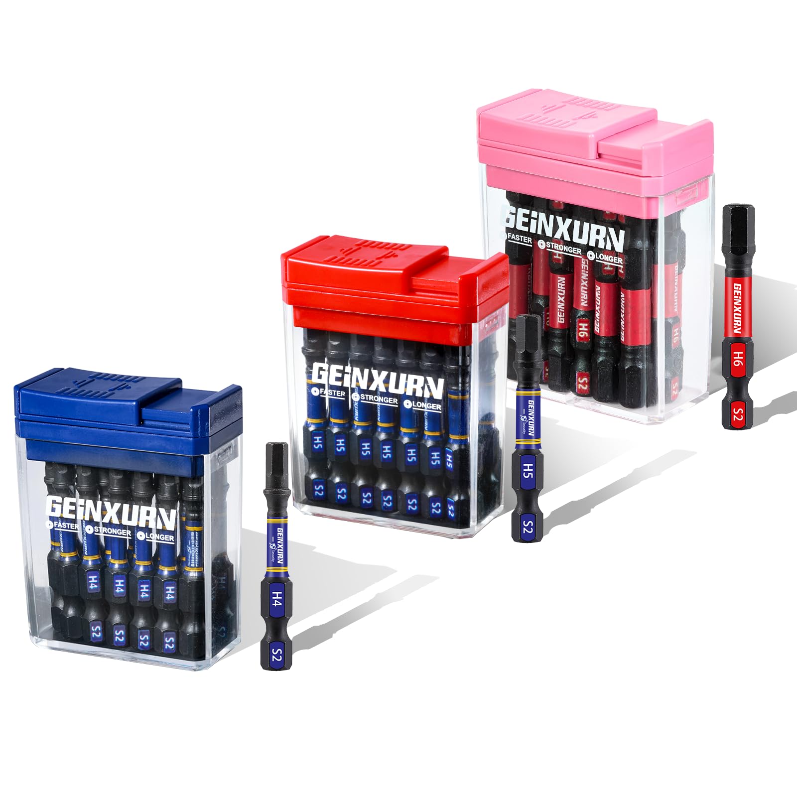 Geinxurn Schlagfeste Schraubendreher Bits Set,45 Stücke 50mm Magnetisch Hex (4 mm, 5 mm, 6 mm) S2 Stahl Multi Treiber Bits mit Lagerung Bunte Box