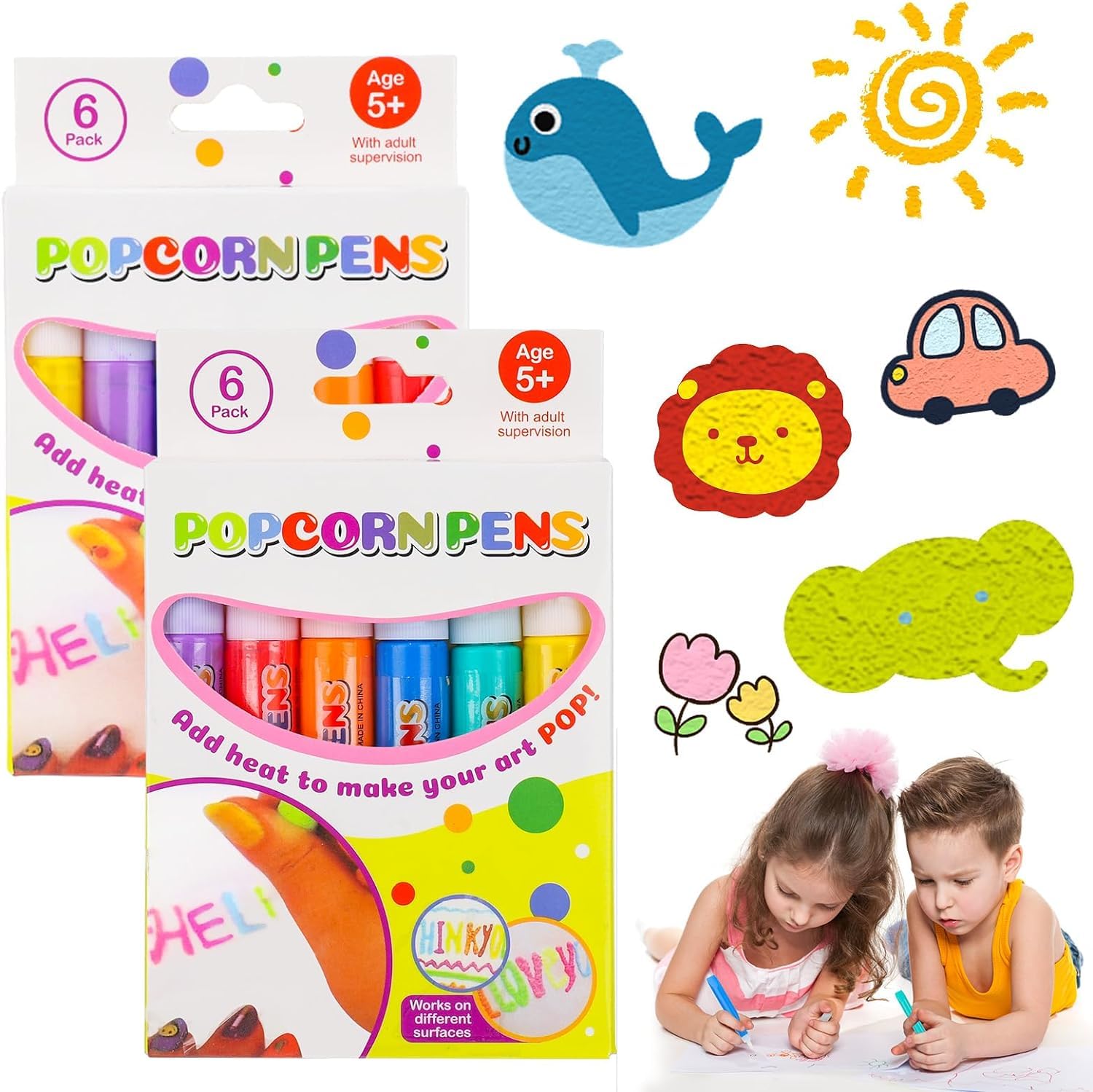 BIGTHREE® 12 PCS DIY Bubble Popcorn Drawing Pens, Puffy Bubble Pen, 3D Art Safe Pen, Magic Puffy Pens, Magics Colour for Fun Art Supplies, Drawing Birthday Gift (2-boxes)