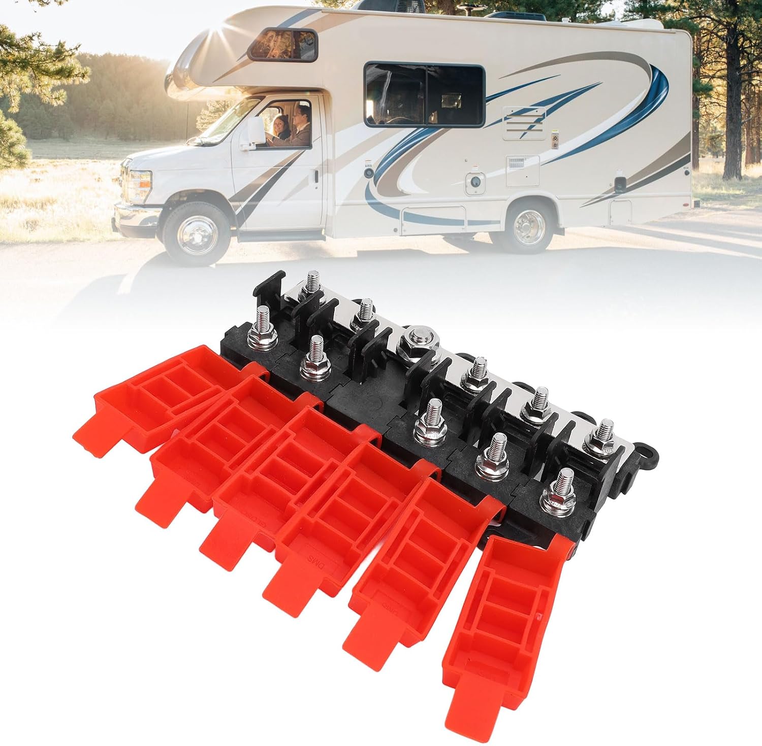 Bolt On Fuse Holder Kit with 30A 60A 100A Fuses, Bolt Down Inline Fuse Block for Automotive Boat RV, Copper Base High Conductivity Fuse Distribution Box with ABS Housing (5 ways)