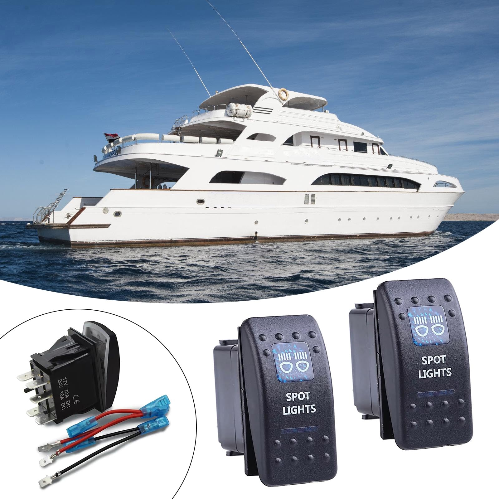 QIEIEI 2Pcs Waterproof Marine Boats Switches 5 Pins 2 Position Rockers Toggle Switches LED Light Rockers Switches for Car Boats