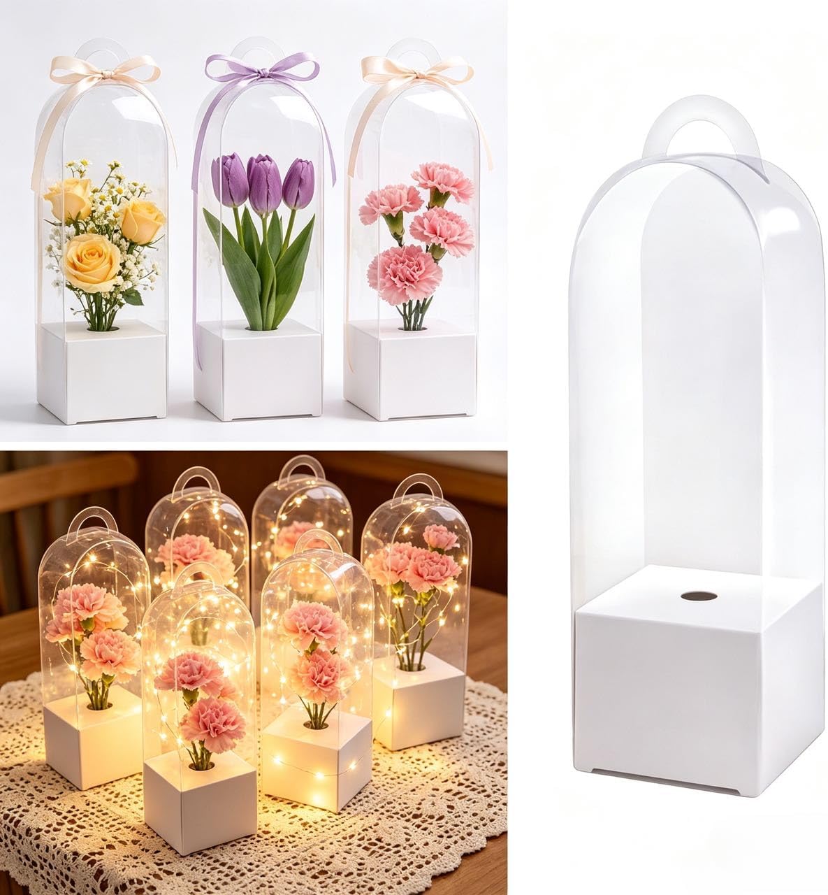 10pcs Single Rose Flower Box Empty Bag Clear Flower Gift Packing Boxes 11x3.15Inch Plastic Favor Box for Graduation Wedding Birthday Floral Gift Supply image 4