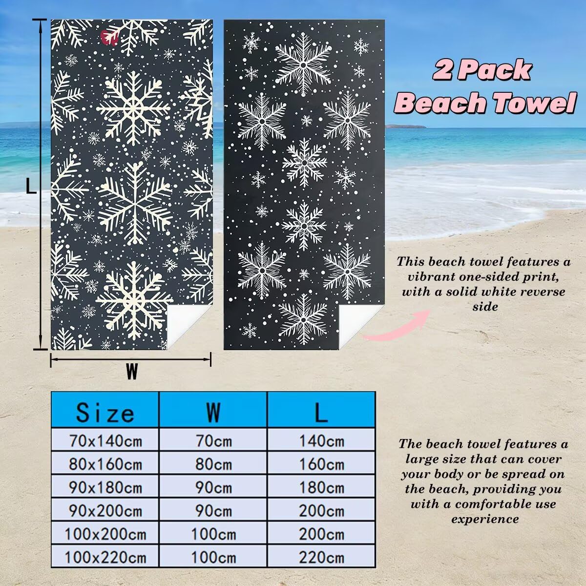Ręcznik plażowy z mikrofibry, zestaw 2 dużych ręczników kąpielowych 100 x 200 cm, szybkoschnący śnieg ręcznik kąpielowy, ręczniki plażowe, sportowe ręczniki z mikrofibry do podróży -4062