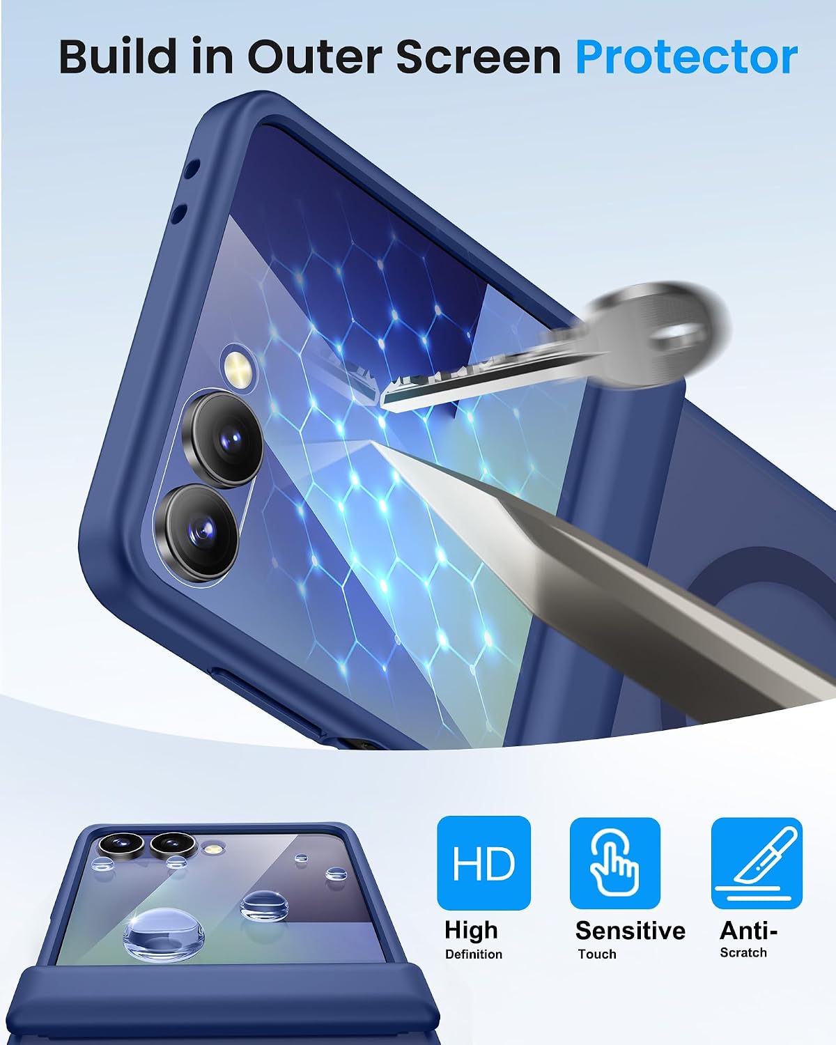BXYJY for Samsung Galaxy Z Flip 7 Case Magnetic with Hinge Protection, Compatible with MagSafe, Front Screen Protector, Rugged Translucent Men Women Full Body Phone Case for Galaxy Z Flip7, Blue
