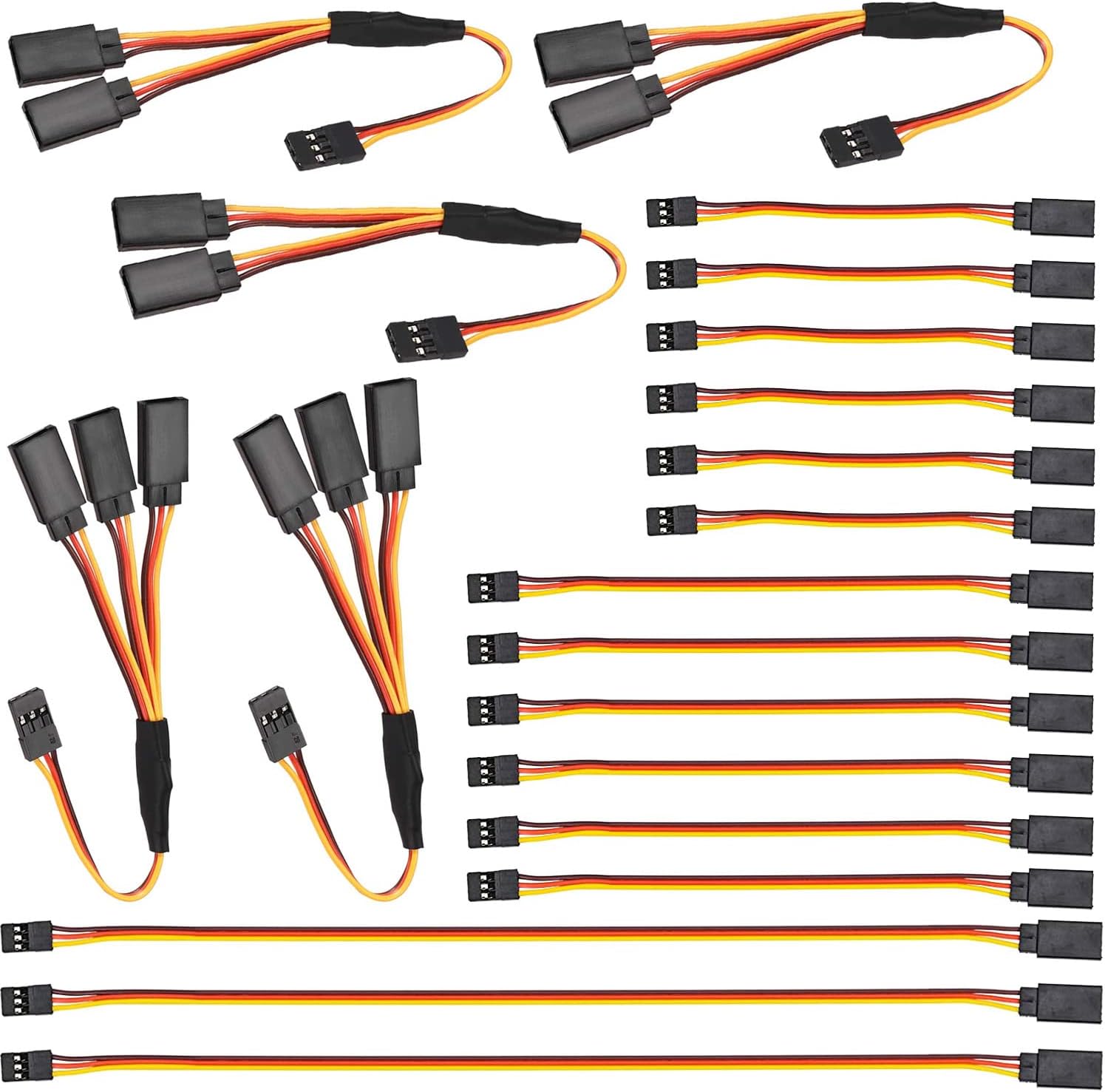 Runcci-Yun 20 Pcs Servo Extension Cable, Jr Rc Connector Plug, 3 Pin Male To Female 1 2/1 For Aircraft (100 Mm, 150 300 Mm)