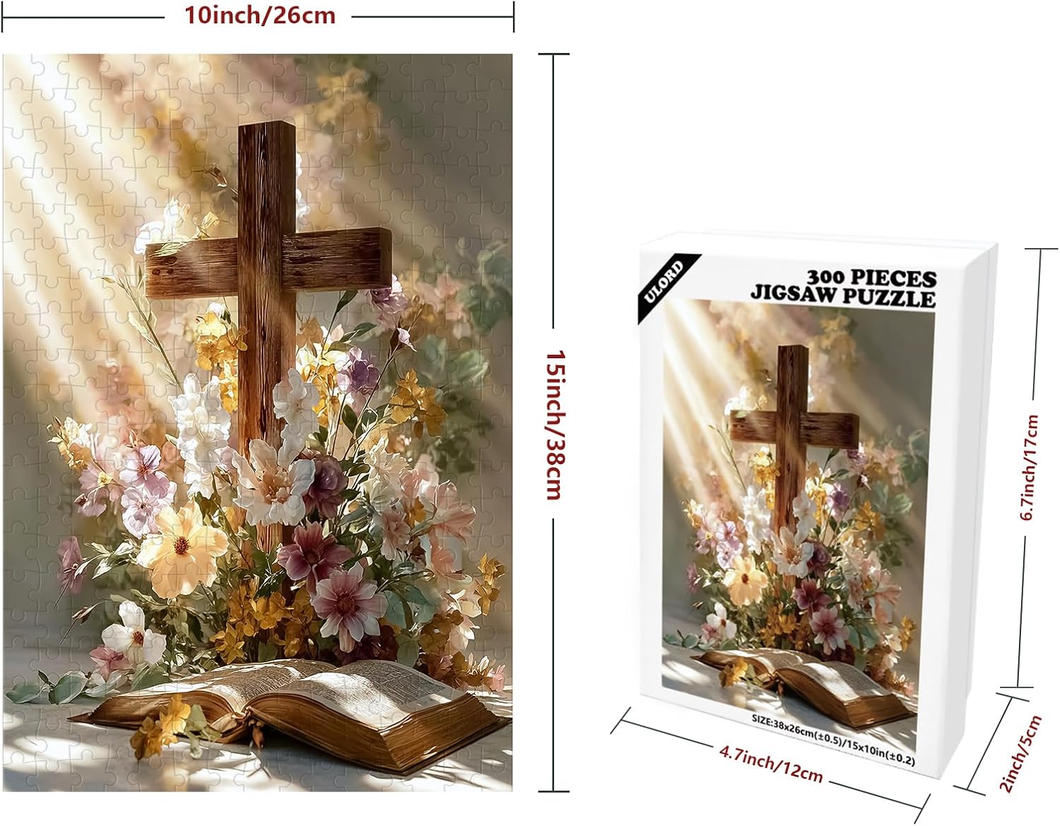 Great Jigsaw Puzzles for Adults 300 Pieces Religious Cross with Daisy Flowers Puzzles for Adults Toys Gift Family Decoration Kids Puzzle