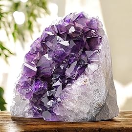 EMPORION Natural Amethyst (1 lb to 1.5 lb) - 3.5 to 6 Height - Crystal Clusters Stone from Uruguay Raw Geode Quartz - Deep Purple Color
