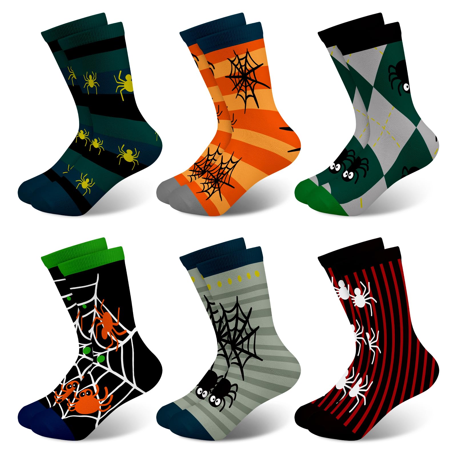 Queenshin Kids Boys Socks Anime Striped Camo Geometric Spider Crew Ankle Funny Girls Socks Novelty Birthday Gifts 6 Pairs