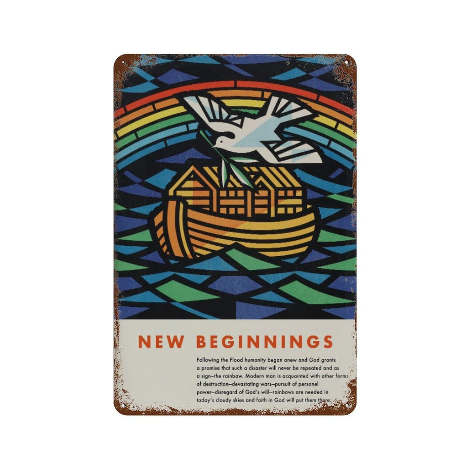 xiaoxiaoshen Noah's Ark Rainbow, New Beginnings Wall Decor Art Metal Tin Poster Modern Home Decor Art Home Bar Shop Decorations Vintage Sign 30x20cm