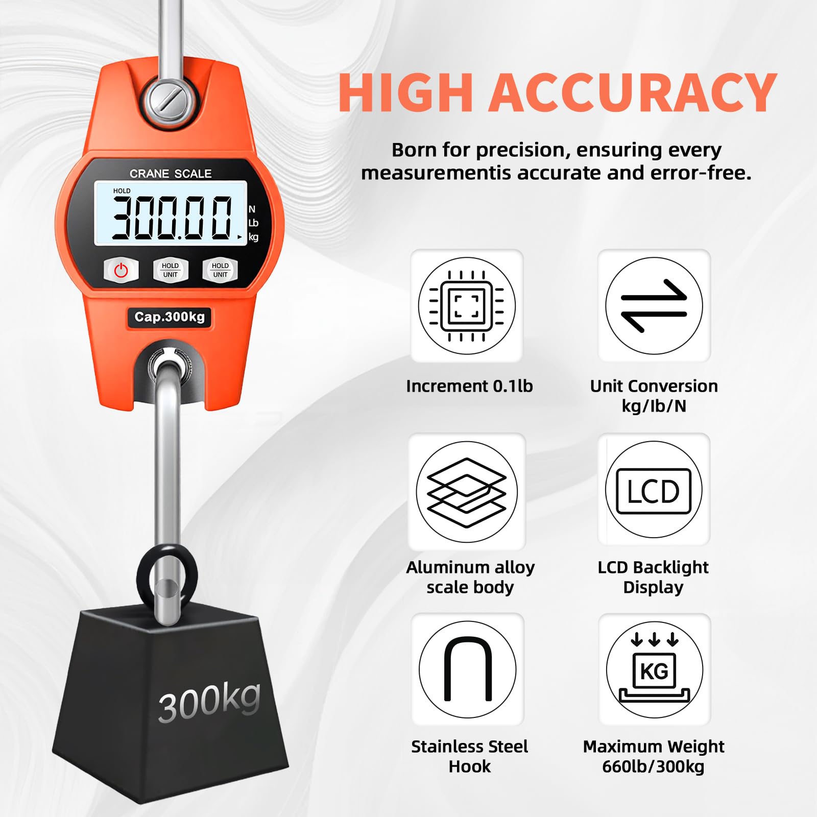 Hanging Scale - 660lb Fishing & Luggage Crane Scale -2