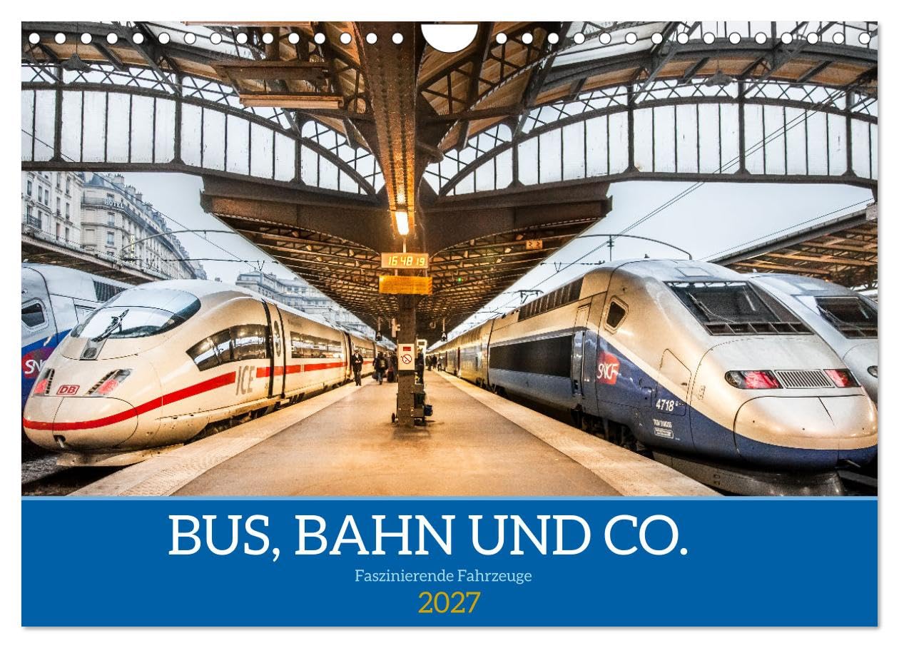 Calendar 2027 · US Version · Bus, train and co. - Fascinating vehicles