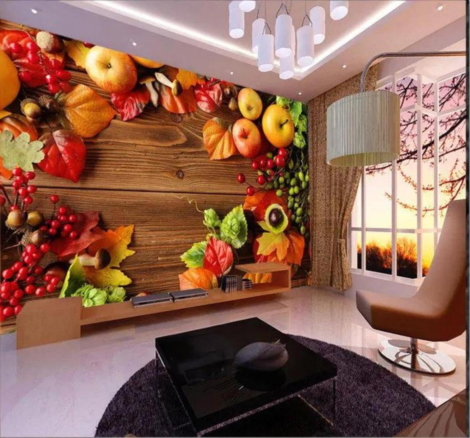 Wallpaper-3D-Xlm 250Cm×170Cm(B×H) Creative Hand Drawn Fruit Vegetables Leaves 3D Wallpaper Easy Install Feature Office Living Room Sofa Bedroom Tv Background Wall Decoration-250Cm×170Cm