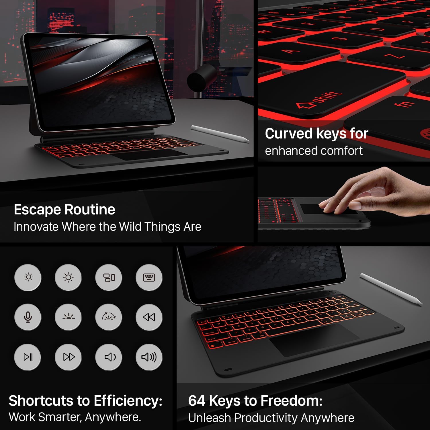 typecase Edge Keyboard Case for iPad Air 11-inch(M3/M2, 2025/2024), iPad Pro 11-inch(4th/3rd/2nd/1st Gen) & iPad Air 10.9-inch 5/4th Gen, Multi-Touch Trackpad, 11-Color Backlight, Carbon Fiber - Image 7