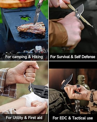 Miniatura 6 de Mini cuchillo de bolsillo ultraligero, 2.1 onzas cuchillo plegable con clip, 3.93 pulgadas de longitud cerrada, rompedor de vidrio, cortador de