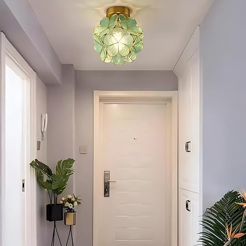 Miniatura 9 de Lámpara de techo de pétalos de 7.9 pulgadas, luz de techo de cobre y vidrio estilo Tiffany, lámpara de techo moderna con base E27 para pasillo,