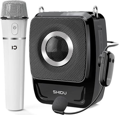 SHIDU Amplificador de voz de 35 W con micrófono inalámbrico (de mano y auriculares), megáfono portátil Bluetooth para profesores, guías turísticos,